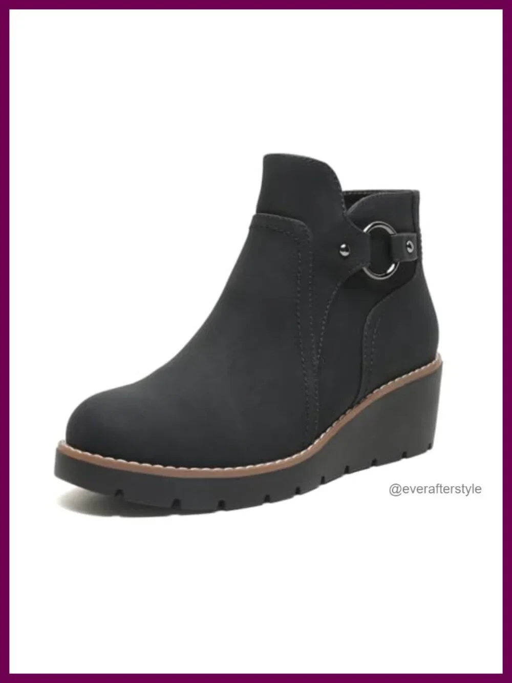 Chunky Low Heel Wedge Ankle Boots with Side Zipper Round Toe Fall Booties